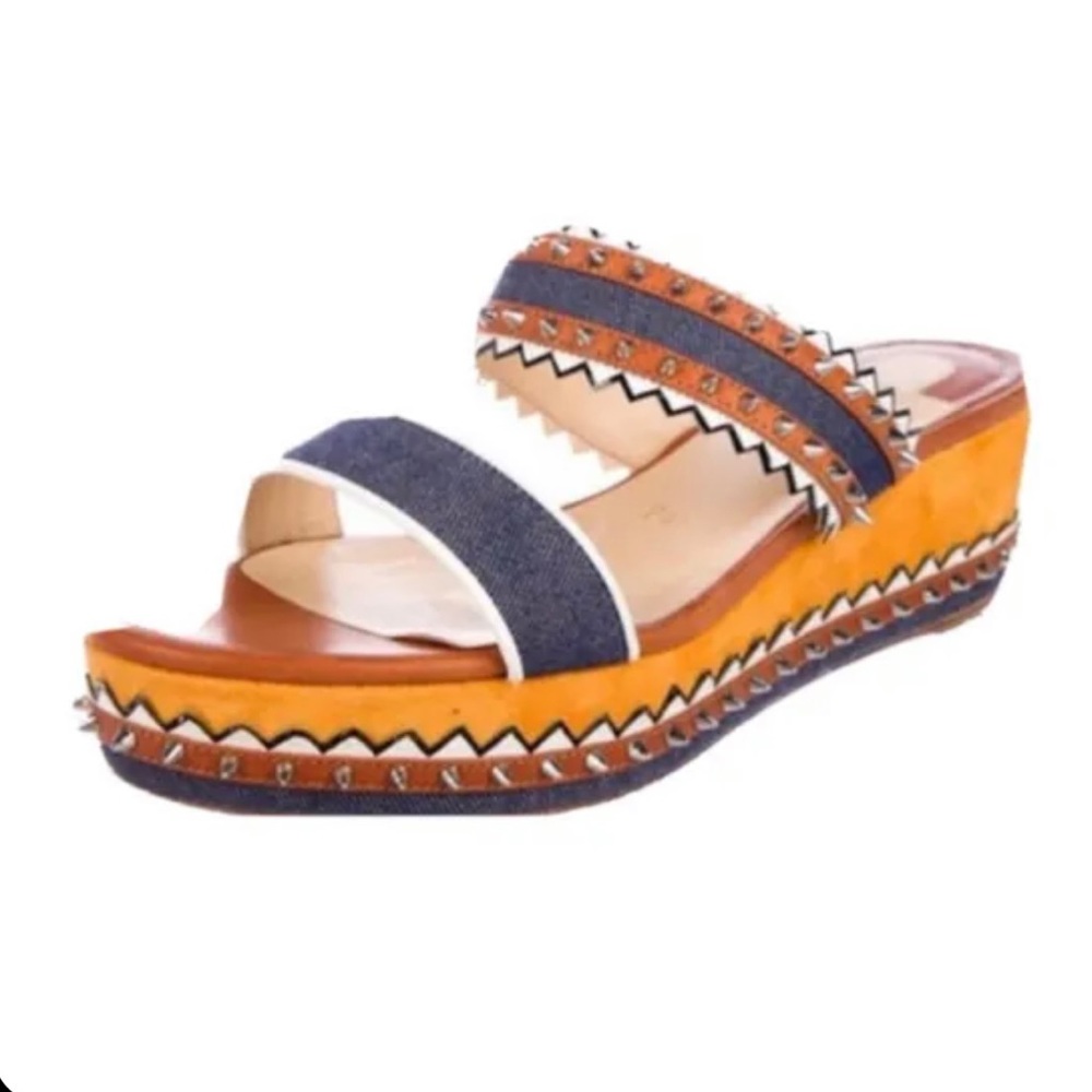 Christian Louboutin Montezuplage 60 Blue Spike Wedge Sandal Heel 38 $895